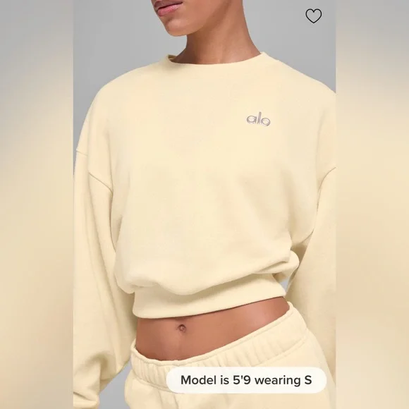Alo NWT Cropped Accolade Crewneck Candlelight Yellow Size S